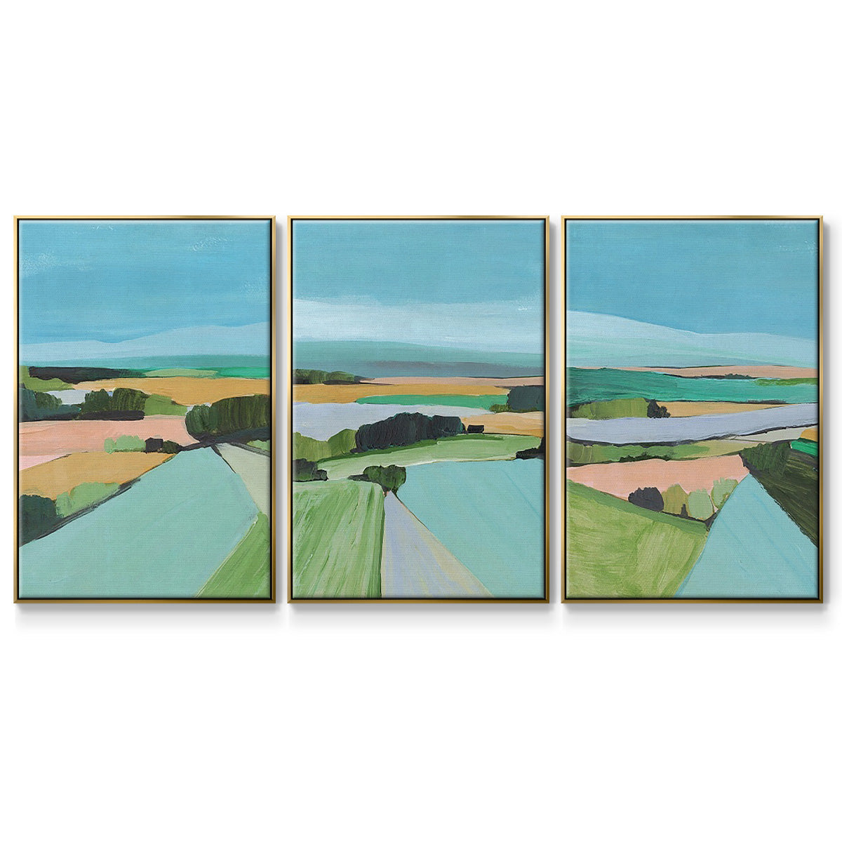 Bright Colored Countryside I - Framed Premium Gallery Wrapped Canvas L Frame 3 Piece Set - Ready to Hang