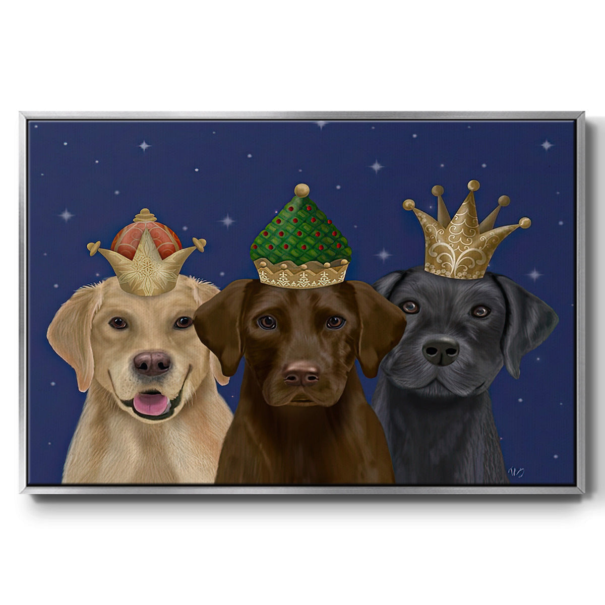Christmas Labradors, Three Kings - Floater Framed Canvas Print