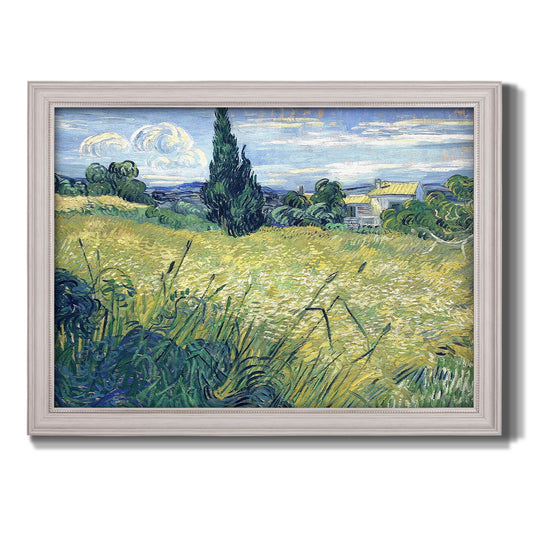 Green Wheat Field with Cypress - Ornate Framed Canvas Print
