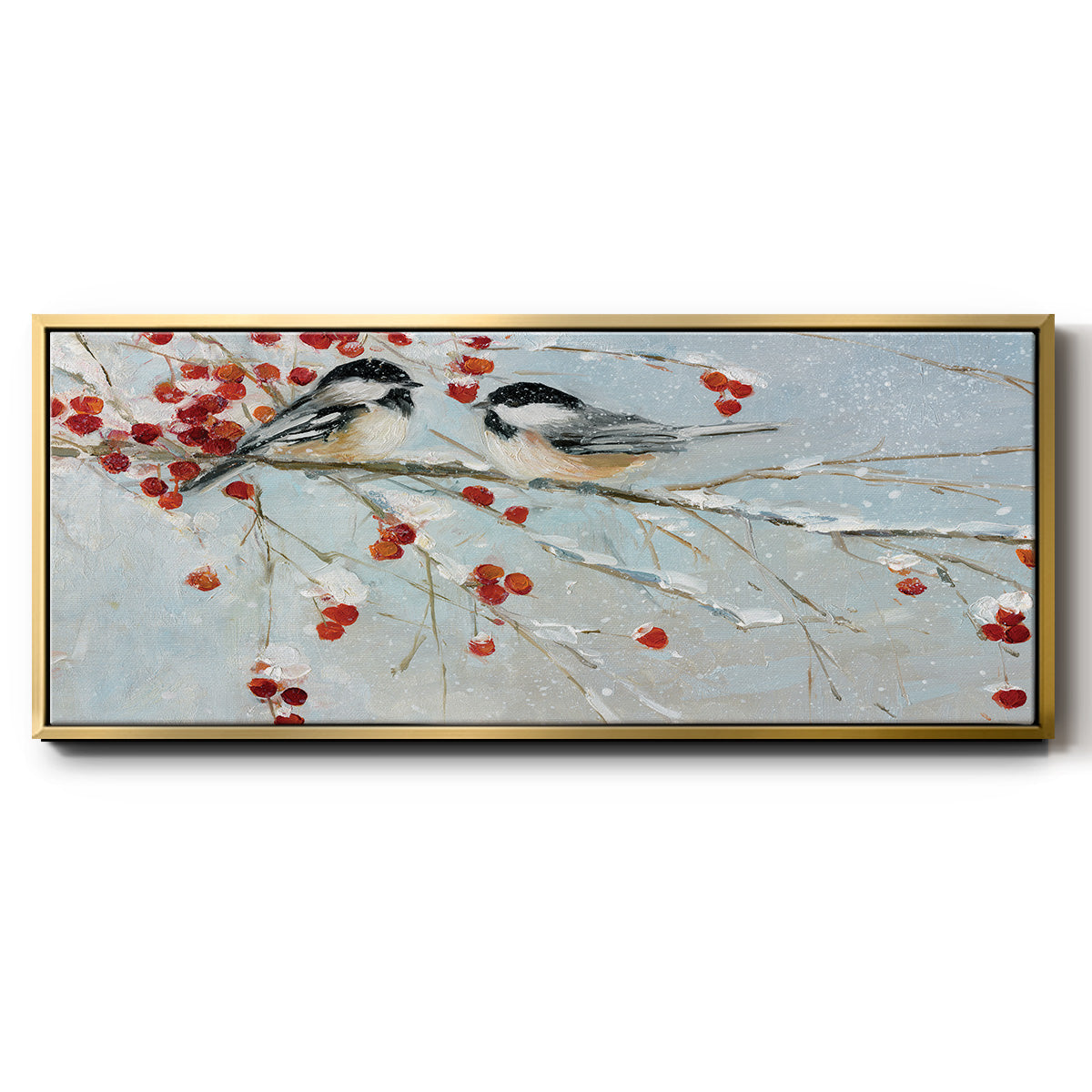 Chickadees in Winter - Floater Framed Canvas Print