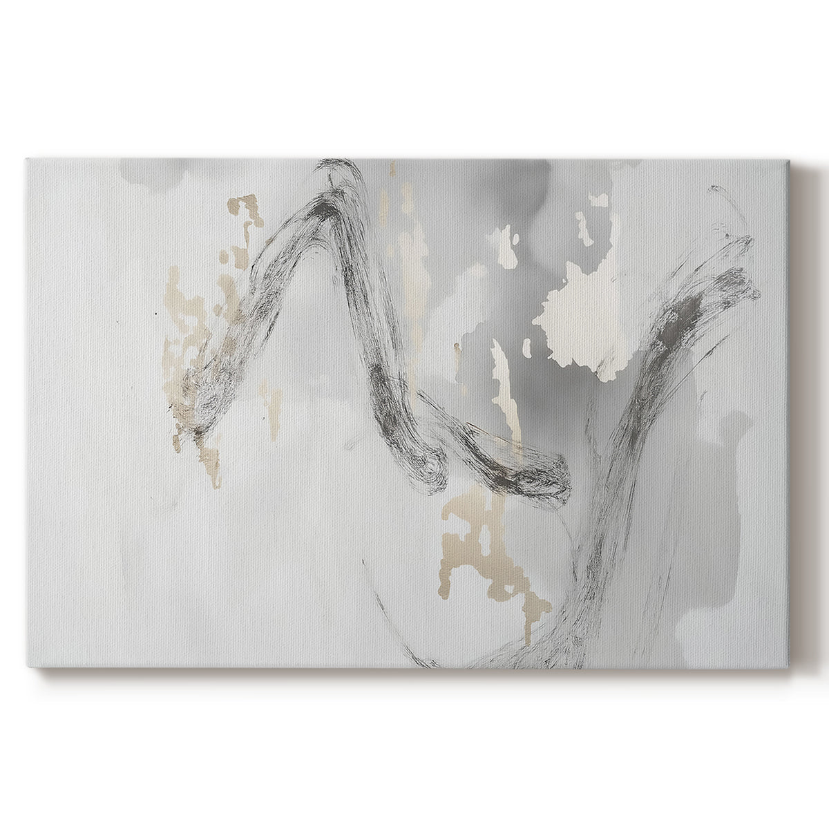 Abstract wall art blending soft tones with bold brush strokes in a contemporary setting