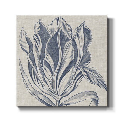 Indigo Floral on Linen I - Canvas Art Print
