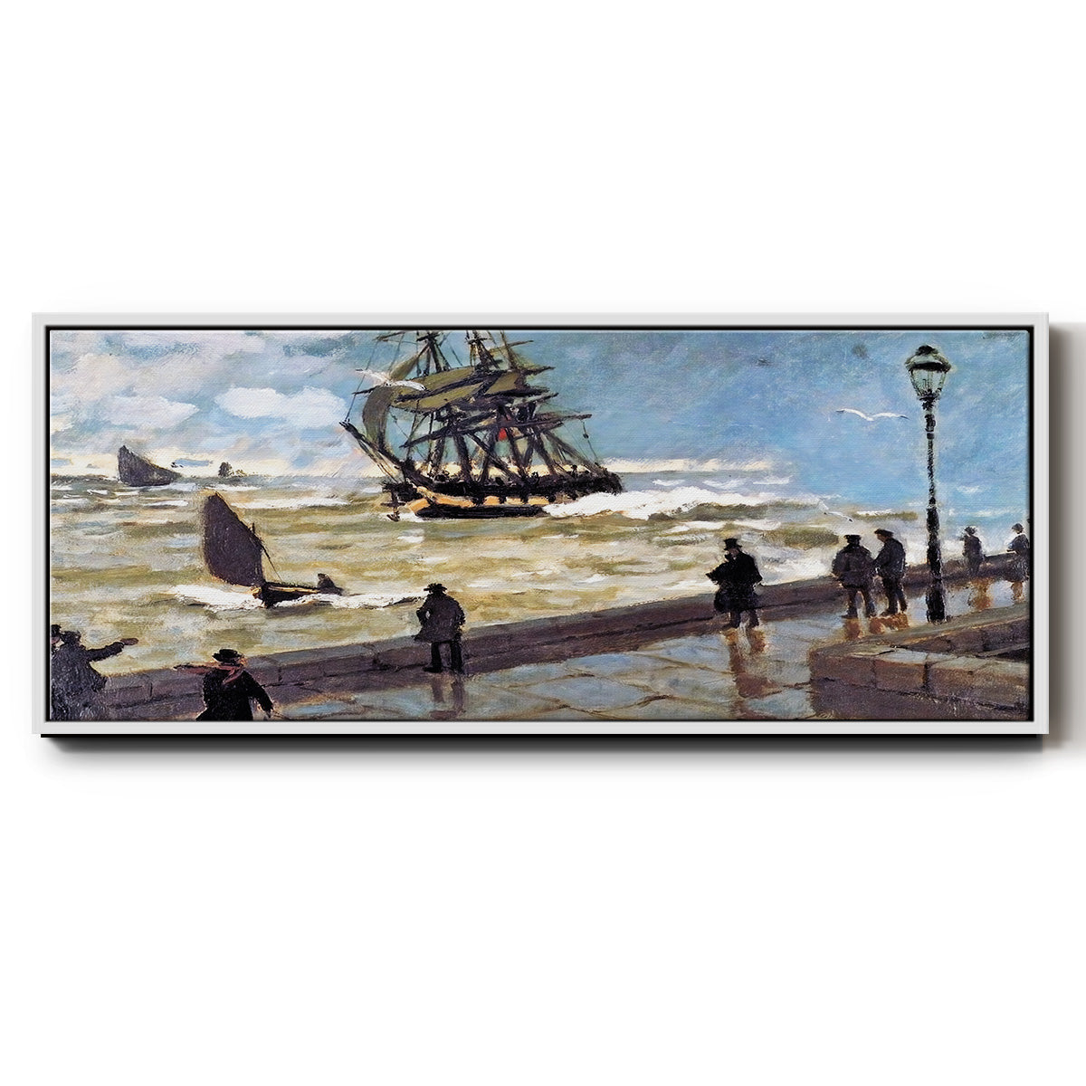 The Jetty at Le Havre Bad Weather, 1870 - Floater Framed Canvas Print