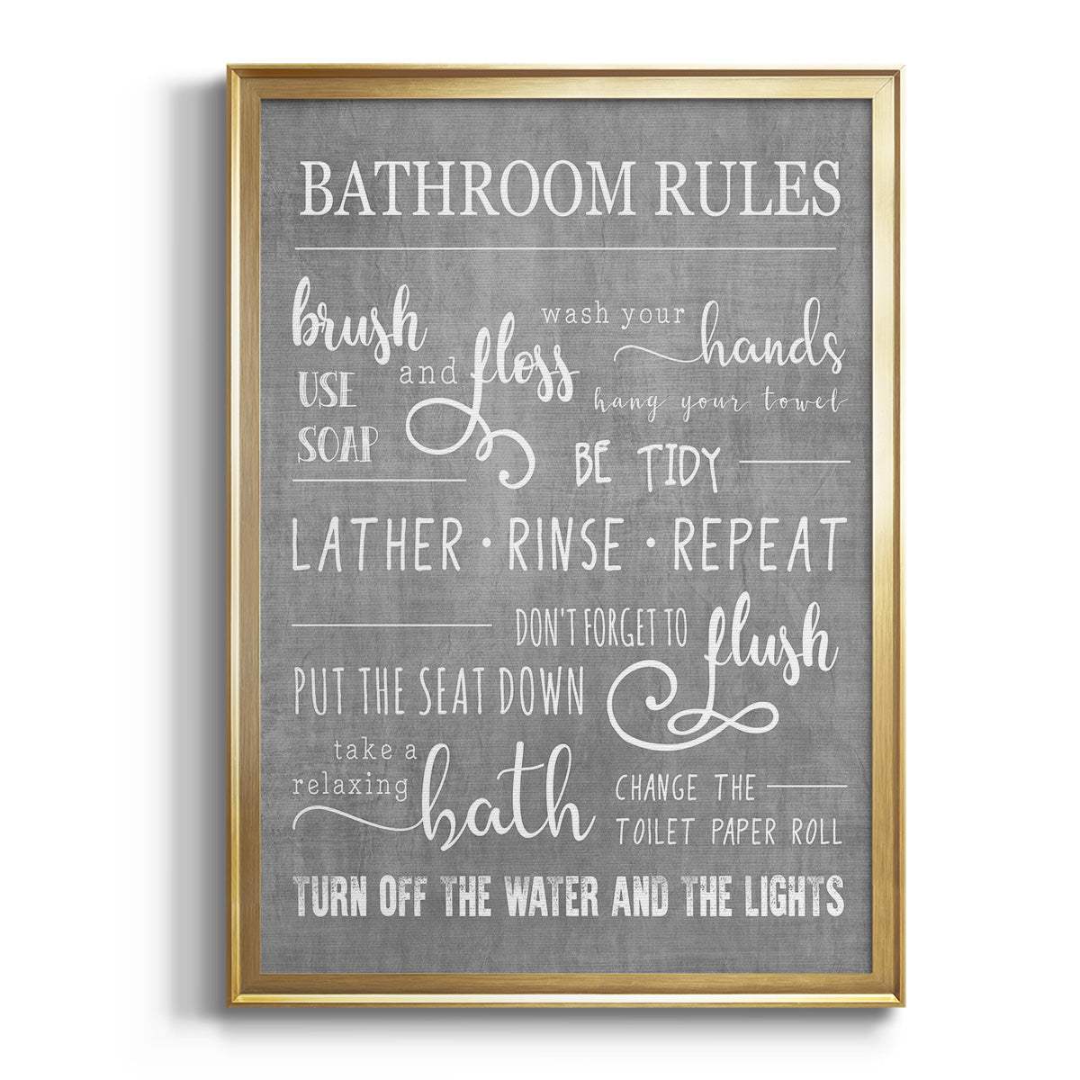 Neutral Bathroom Rules - Modern Framed Canvas Print