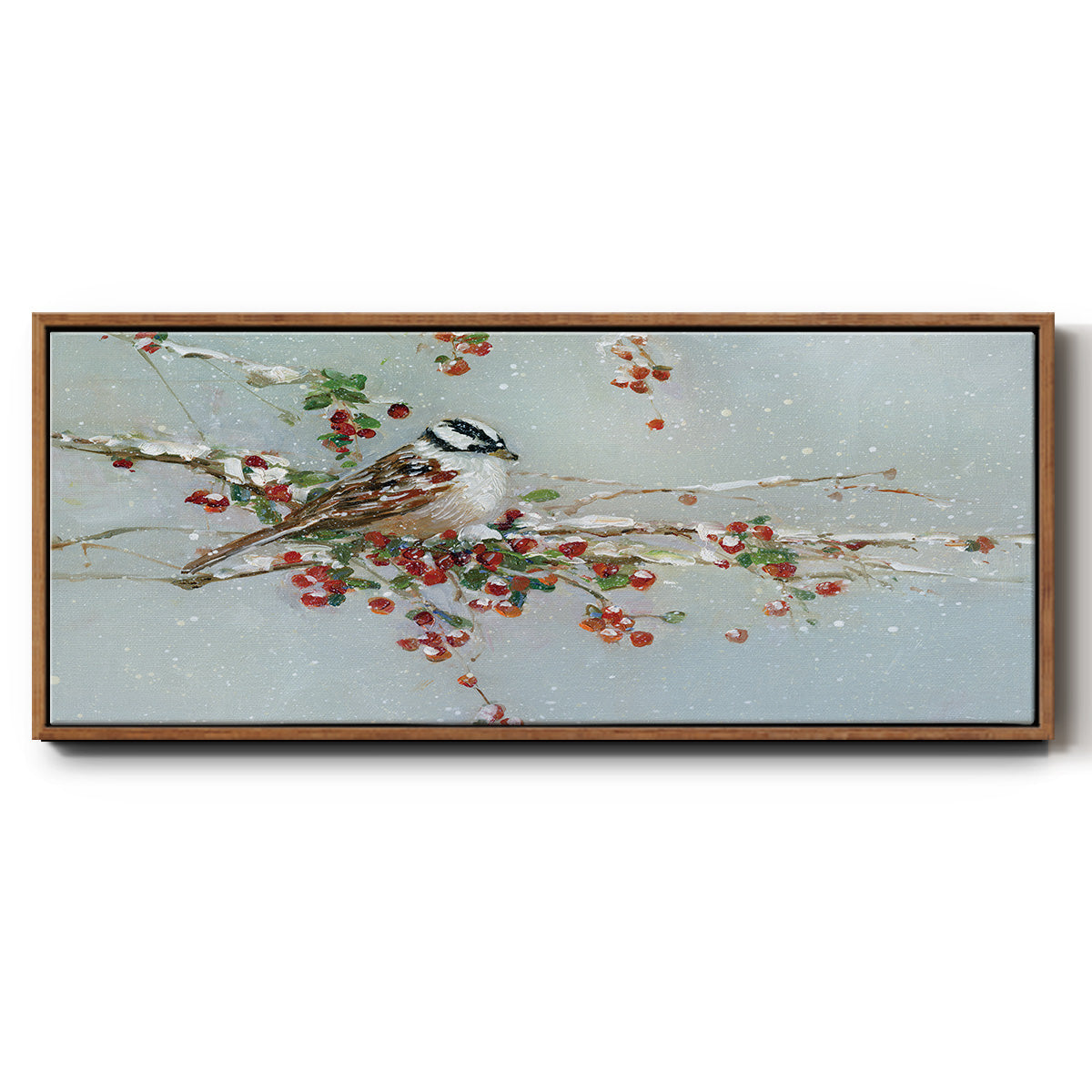 Woodpecker in Winter - Floater Framed Canvas Print