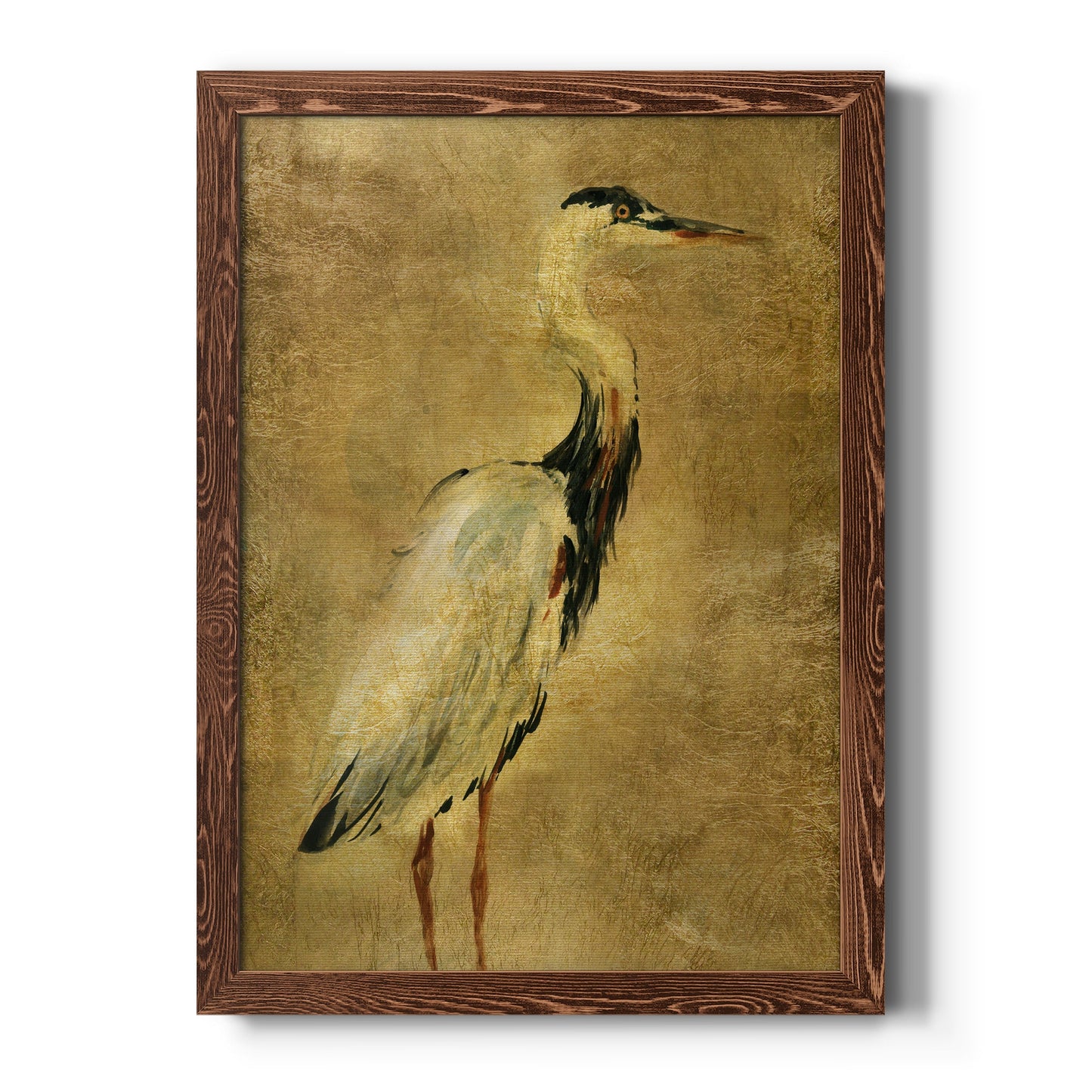 Gold Crane at Dusk I - Barnwood Framed Canvas Print