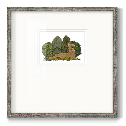 Hare Reclining in Leaves Premium Framed Print Double Matboard