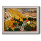 Impressionist rural valley landscape by Vincent van Gogh printed on canvas in an ornate weathered white frame.