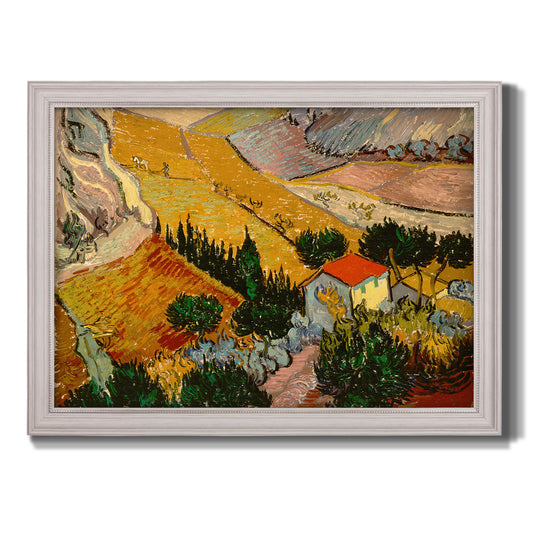 Valley With Ploughman Seen from Above - Ornate Framed Canvas Print