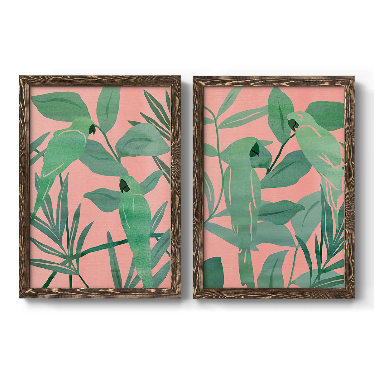 Pink and Green Birds of Paradise I - Premium Framed Canvas 2 Piece Set - Ready to Hang