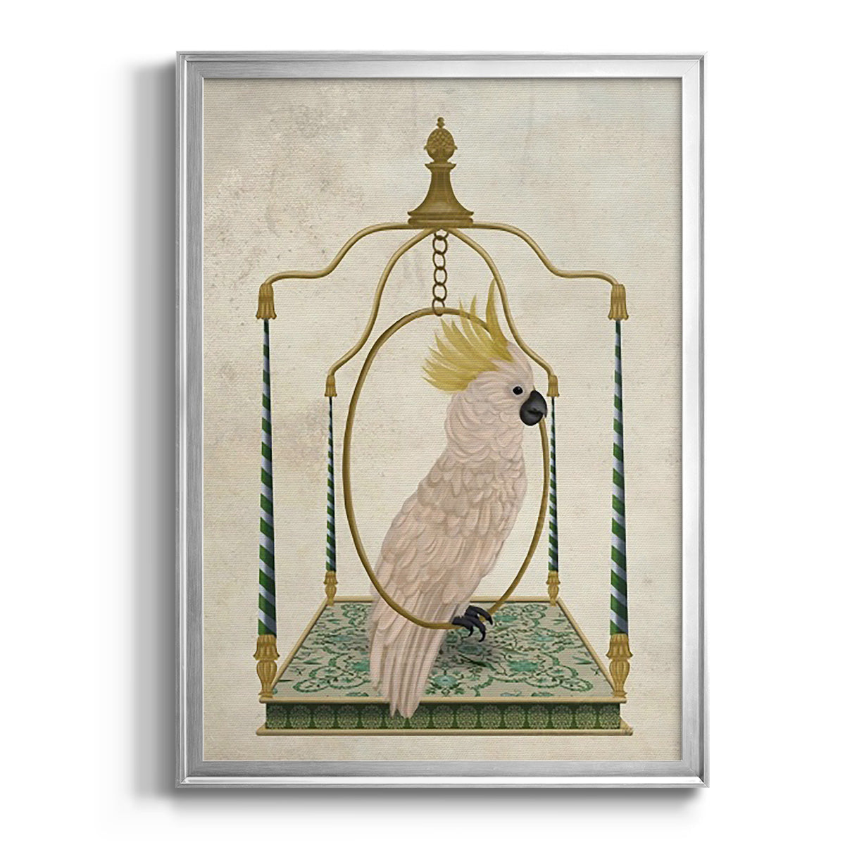 White Cockatoo on Swing - Modern Framed Canvas Print