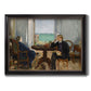 Impressionist interior scene by Édouard Manet printed on canvas in an ornate black frame with gilded inner detail.