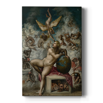 Canvas art print featuring a Renaissance allegorical scene of figures arranged around a central form on a clean white background.