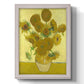 Impressionist sunflower still life painting by Vincent van Gogh printed on canvas in an ornate champagne frame with a vertical orientation.