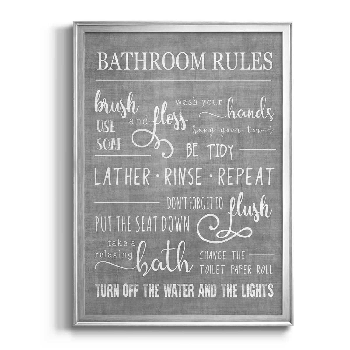 Neutral Bathroom Rules - Modern Framed Canvas Print