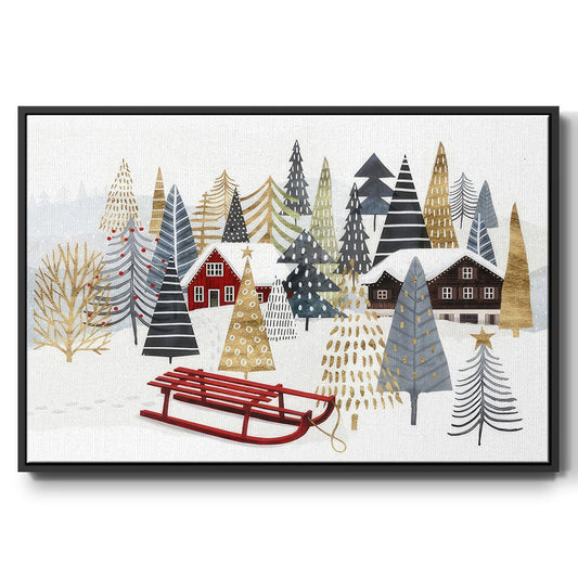 Christmas Chalet Collection A - Framed Gallery Wrapped Canvas in Floating Frame