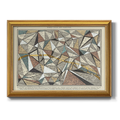 Modern abstract map artwork of Paris printed on canvas in an ornate antique gold frame.
