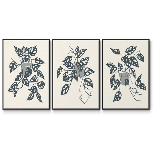 Growing Leaves I - Framed Premium Gallery Wrapped Canvas L Frame 3 Piece Set - Ready to Hang