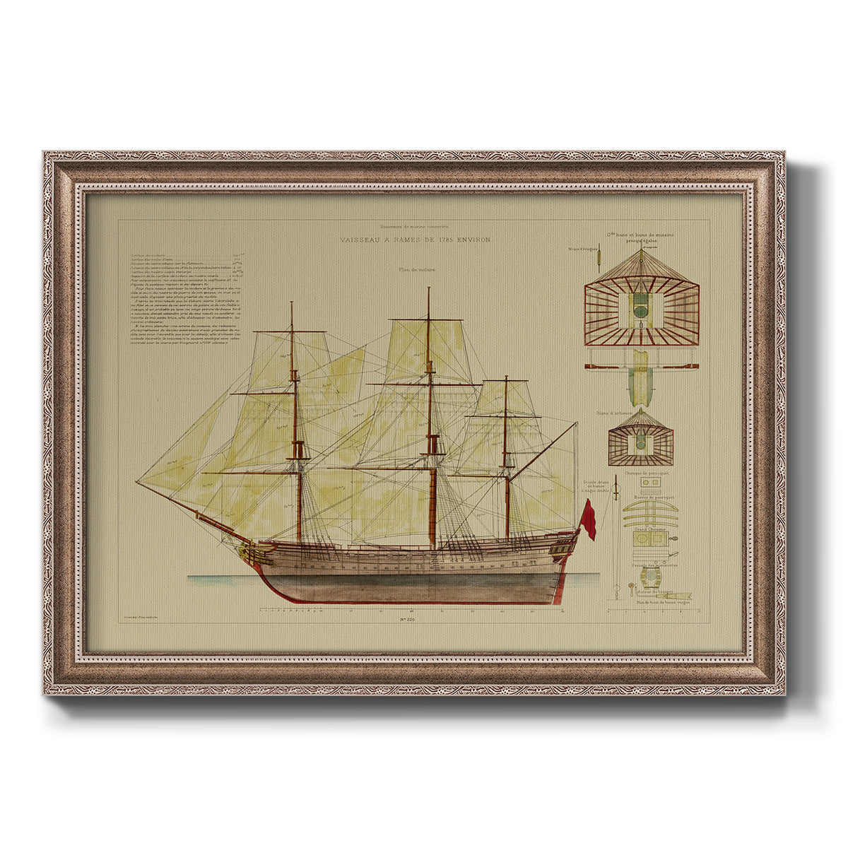 Antique Ship Plan VIII Premium Framed Canvas- Ready to Hang