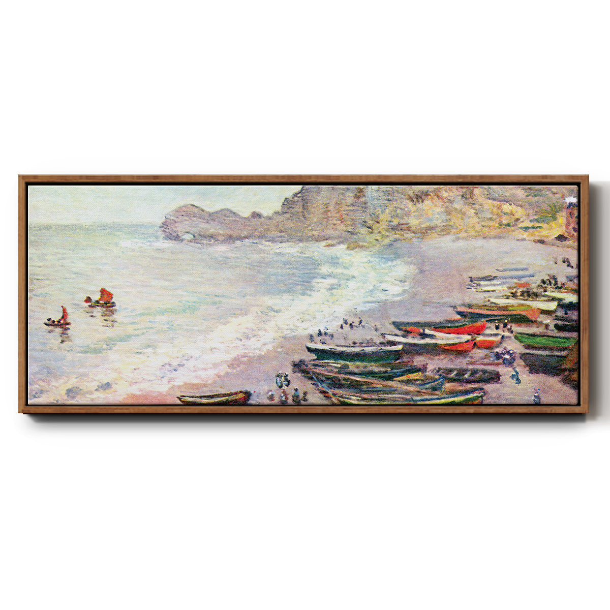 Étretat, the Beach and La Porte d'Amont - Floater Framed Canvas Print