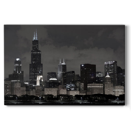 Gloomy Chicago at night - Gallery Wrapped Canvas