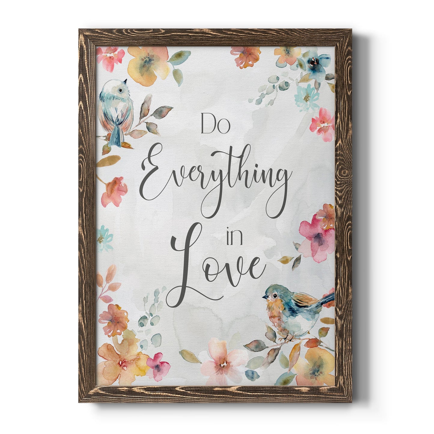 Spring Bird Love - Barnwood Framed Canvas Print