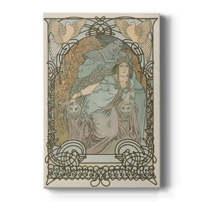Canvas art print featuring an Art Nouveau illustration of a princess with ornate details and flowing design on a clean white background.