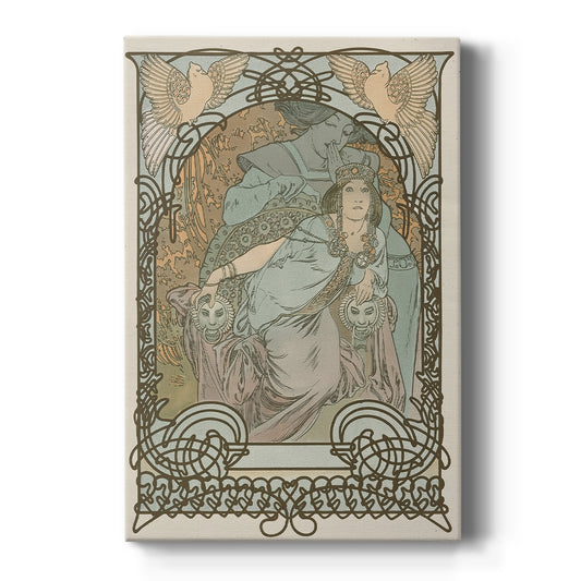 Canvas art print featuring an Art Nouveau illustration of a princess with ornate details and flowing design on a clean white background.