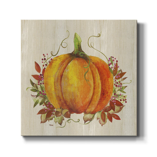 Fall Pumpkin with Leaves-Premium Gallery Wrapped Canvas - Ready to Hang