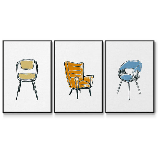 Take a Seat I - Framed Premium Gallery Wrapped Canvas L Frame 3 Piece Set - Ready to Hang