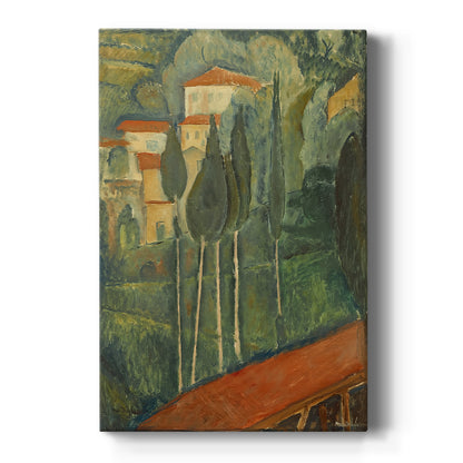Canvas art print featuring an expressionist landscape with bold colors and simplified forms in a southern setting on a clean white background.