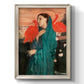 Impressionist portrait of a young woman with an ibis by Edgar Degas printed on canvas in an ornate black frame with gilded inner detail with a vertical orientation.