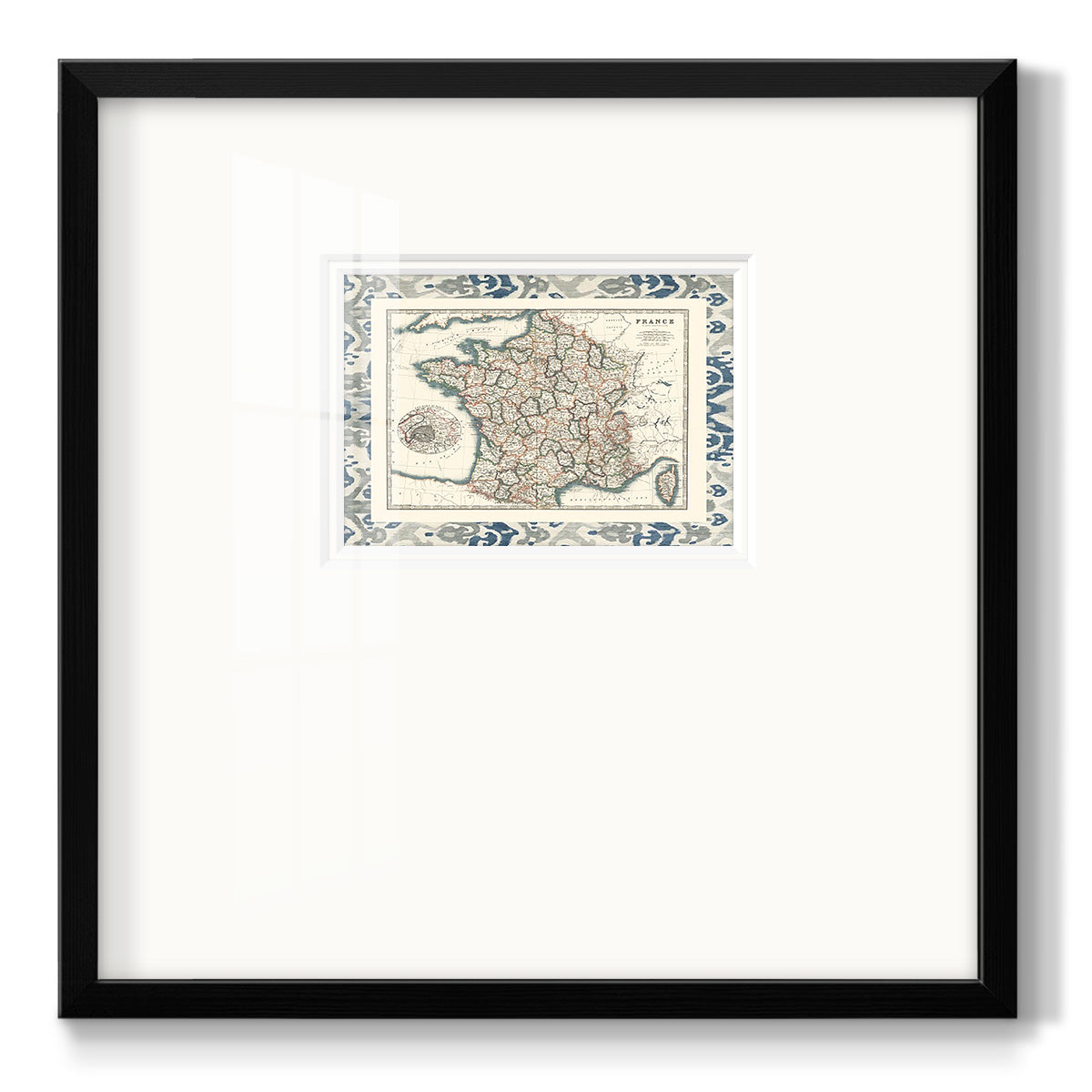 Bordered Map of France - Double Matboard Framed Print