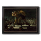 American social club scene painting by George Bellows printed on canvas in an ornate black frame with gilded inner detail.