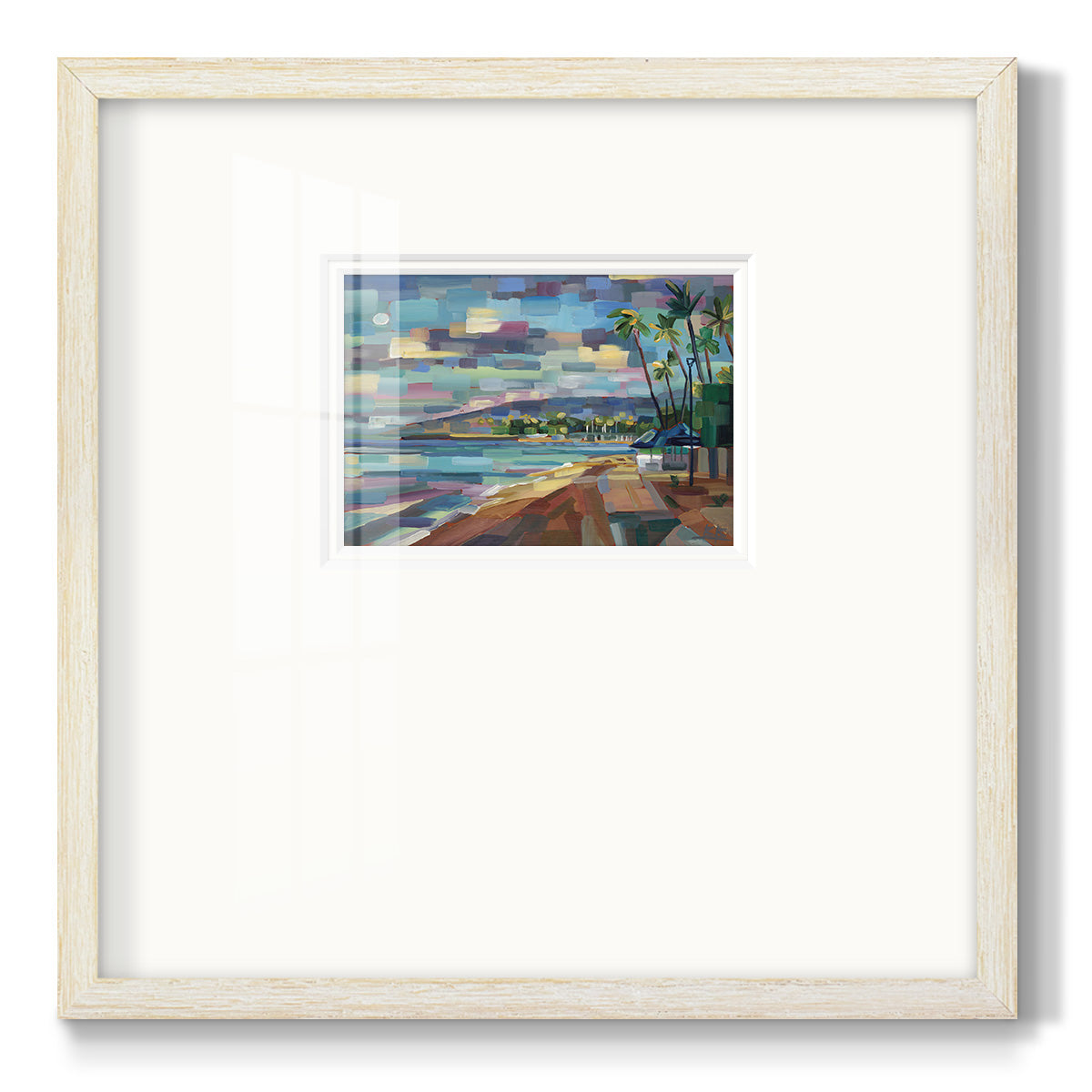 Morning Moon Over Waikiki Premium Framed Print Double Matboard