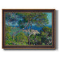 Impressionist Mediterranean coastal landscape by Claude Monet printed on canvas in an ornate bronzed mahogany wood frame.