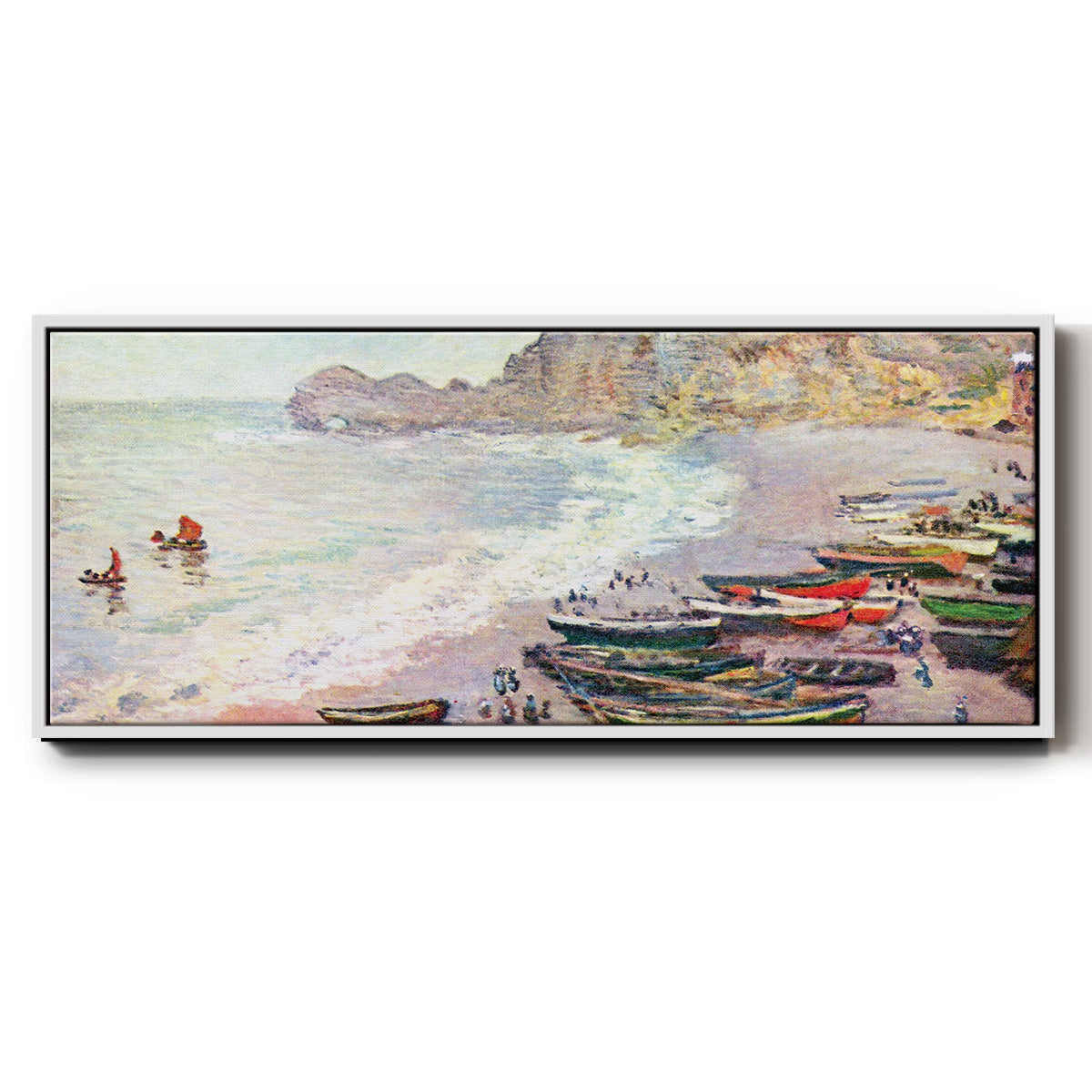 Étretat, the Beach and La Porte d'Amont - Floater Framed Canvas Print