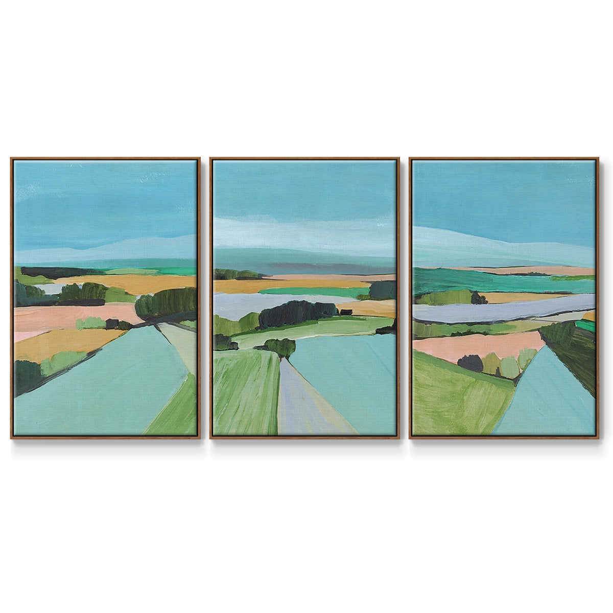 Bright Colored Countryside I - Framed Premium Gallery Wrapped Canvas L Frame 3 Piece Set - Ready to Hang