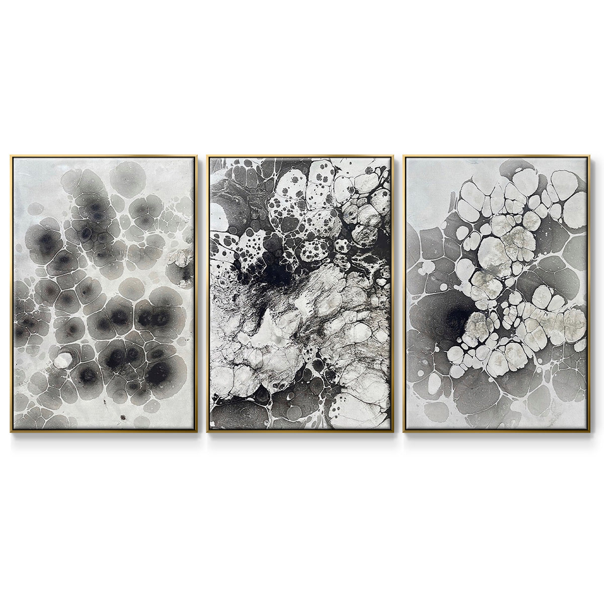 Marbling VII - Framed Premium Gallery Wrapped Canvas L Frame 3 Piece Set - Ready to Hang