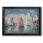 Impressionist harbor scene by Paul Signac printed on canvas in an ornate black frame with gilded inner detail.