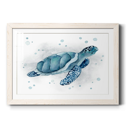 Blue Happy Turtle Bubbles - Barnwood Framed Art Print