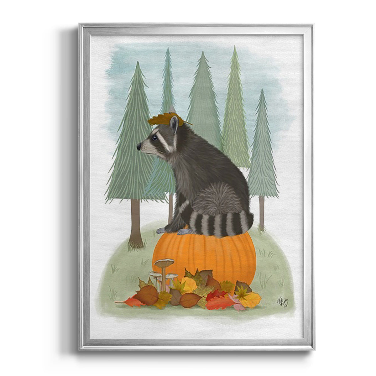 Raccoon On Pumpkin - Modern Framed Canvas Print