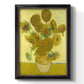 Impressionist sunflower still life painting by Vincent van Gogh printed on canvas in an ornate bronzed mahogany wood frame with a vertical orientation.