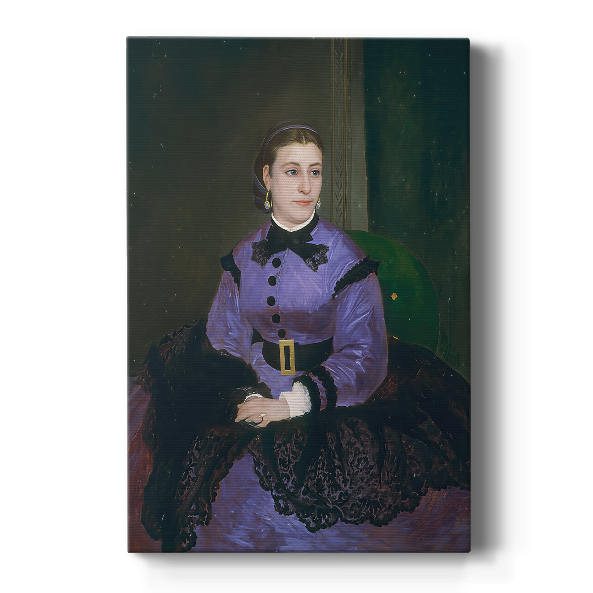 Canvas art print featuring an impressionist portrait of a woman with soft tones and refined features on a clean white background.