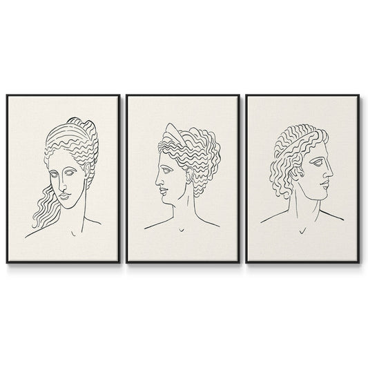 Greek Busts I - Framed Premium Gallery Wrapped Canvas L Frame 3 Piece Set - Ready to Hang