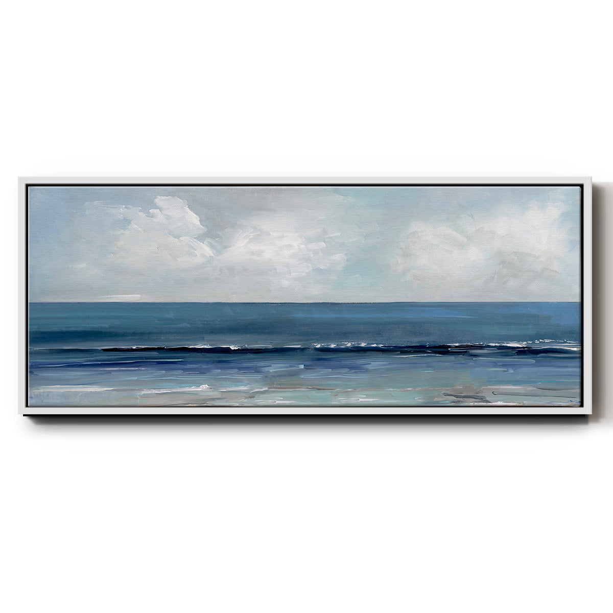 Cloudy Ocean Waves Horizon - Floater Framed Canvas Print