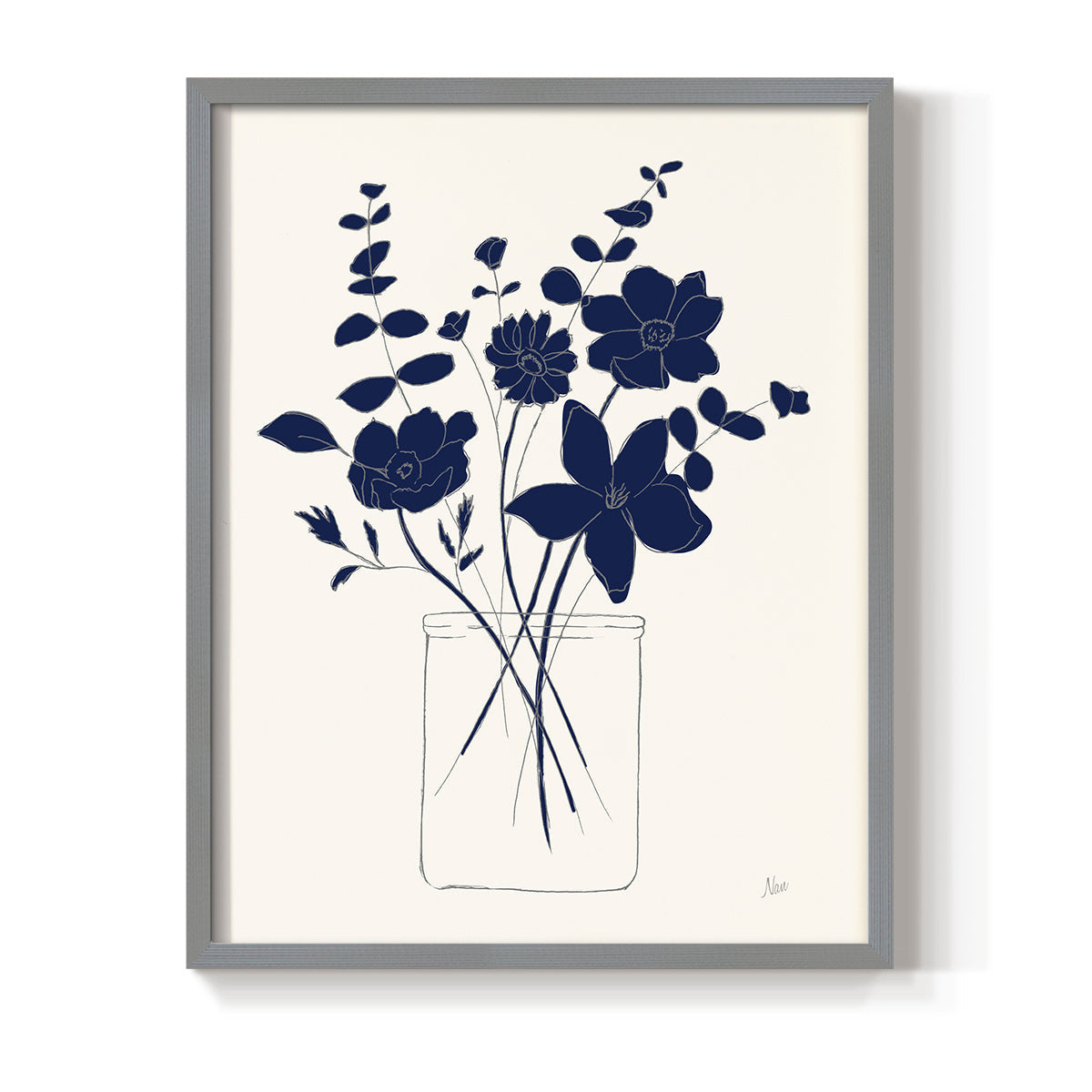 Indigo Sketch Bouquet I - Restickable Framed Art Print