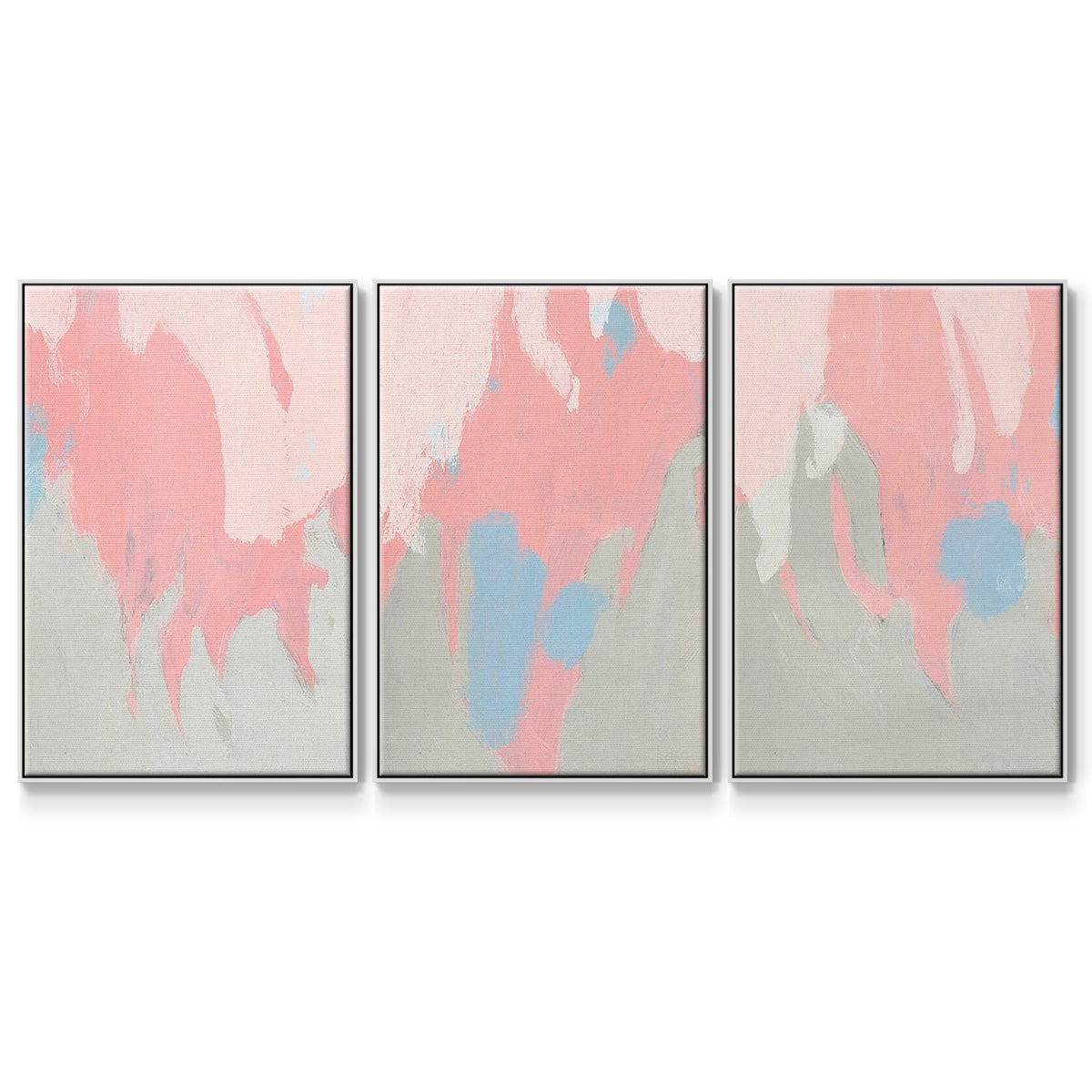 Blushing Abstract I - Framed Premium Gallery Wrapped Canvas L Frame 3 Piece Set - Ready to Hang