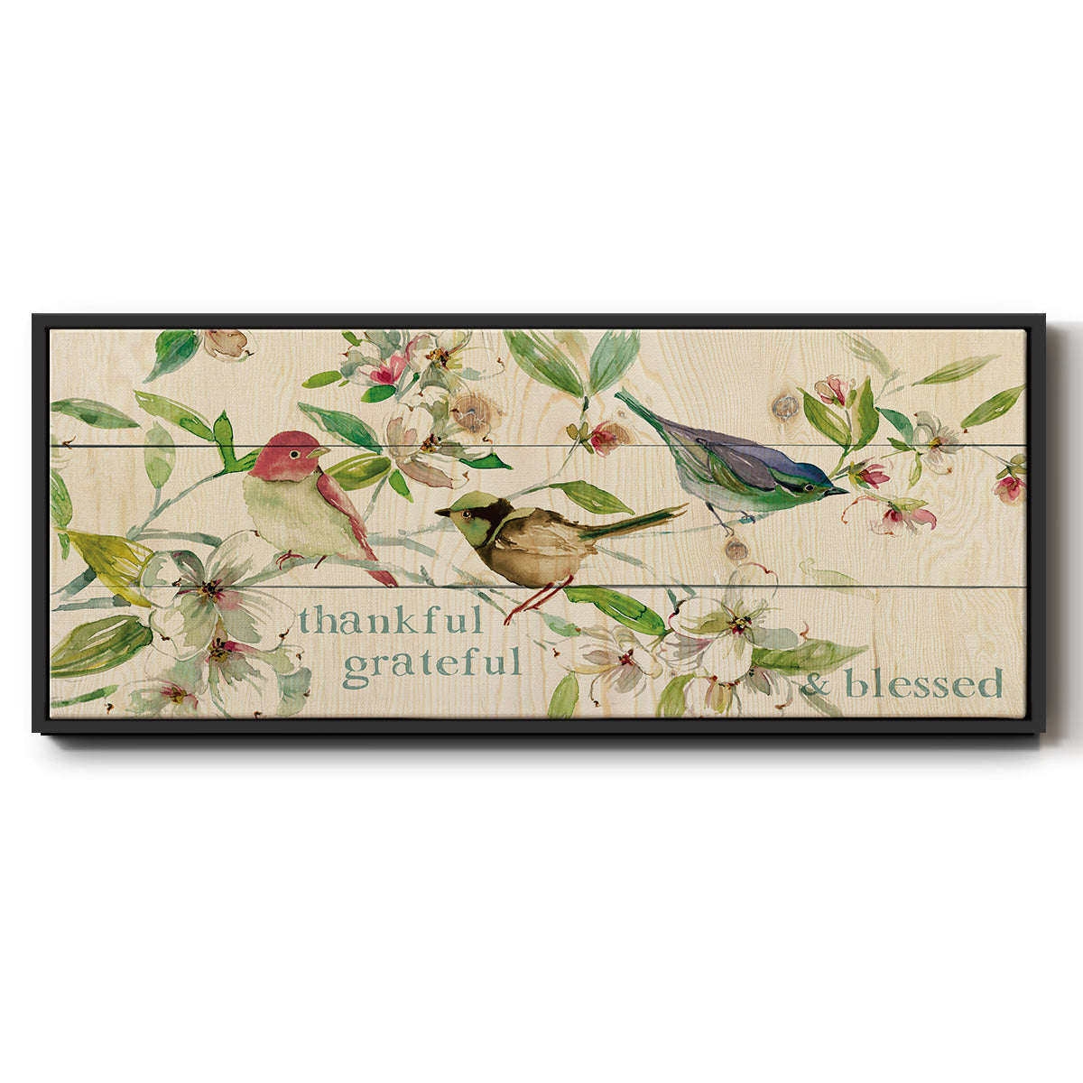 Grateful Thankful Blessed Birds - Floater Framed Canvas Print