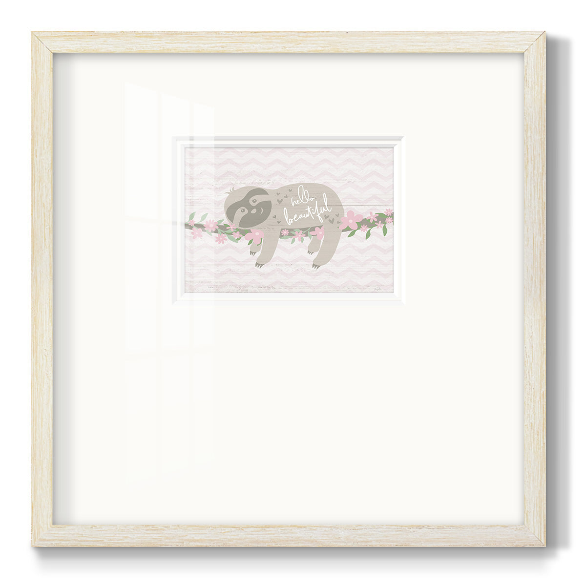 Floral Sloth Premium Framed Print Double Matboard